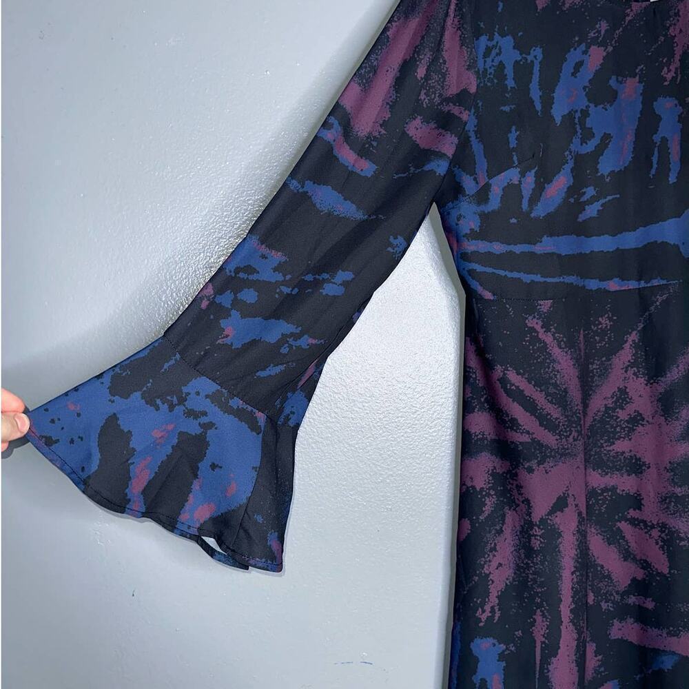 ModCloth Flared Long Sleeve Sheath Mini Dress Abstract Pattern Size Large Purple - Picture 3 of 8